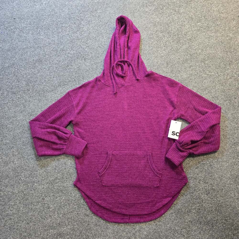 SO Top Women Size Medium Pink Purple Waffle Knit Hoodie Long Sleeve Casual Basic